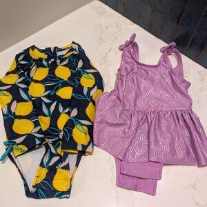 Cat & Jack Size 2T bathing suits 2 items lemon & mermaid theme mint condition